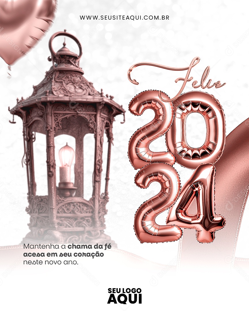 Feliz 2024 Mantenha a Chama da Fé Acesa em seu Coração Neste Ano Novo Social Media PSD Editável