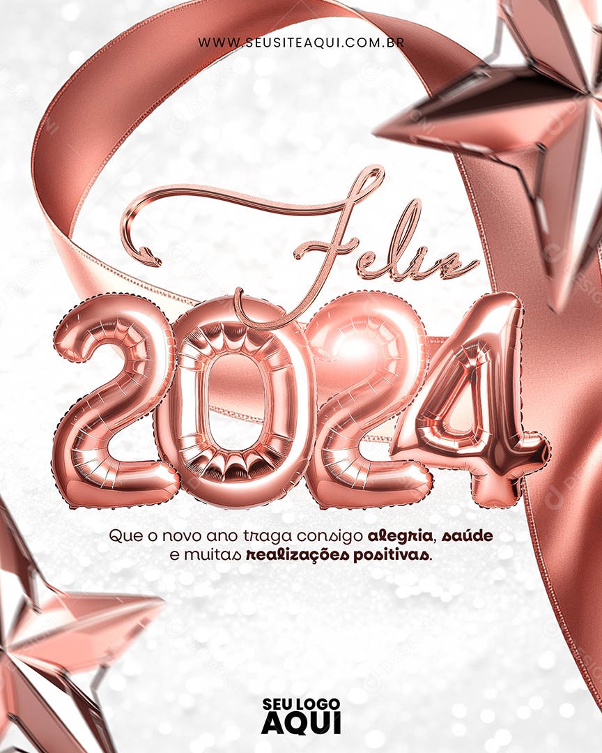 Feliz 2024 que o Novo Ano Traga Consigo Alegria Saúde e Muitas Realizações Positivas Social Media PSD Editável