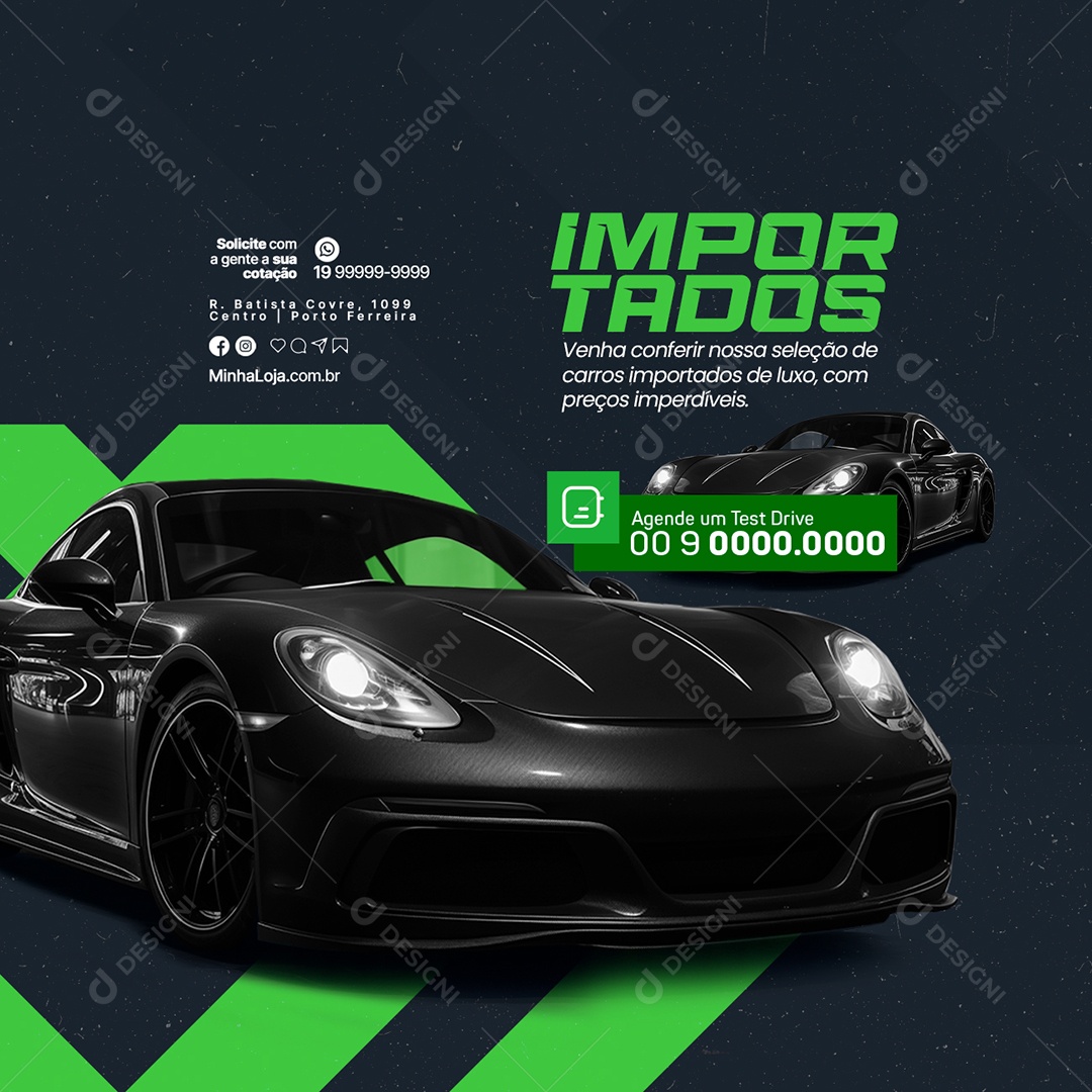 Concessionária venha conferir nossa seleção de carros importados Agende um Test Drive Social Media PSD Editável