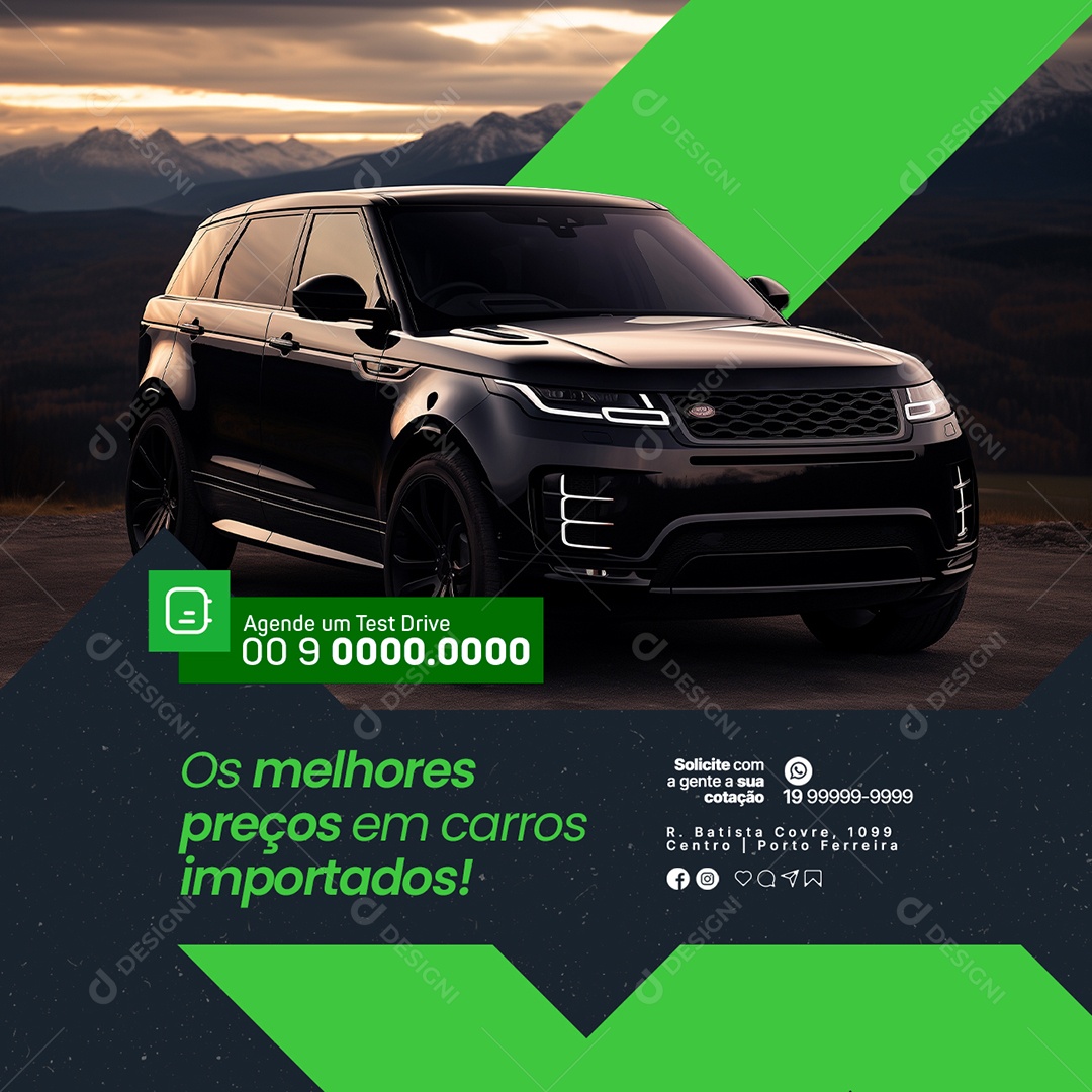 Concessionária Agende um Test Drive os melhores preços em carros importados Social Media PSD Editável