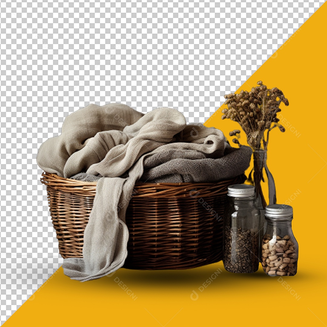 Cesta com Coberto e Ervas Medicinais Elemento 3D para Composição PSD