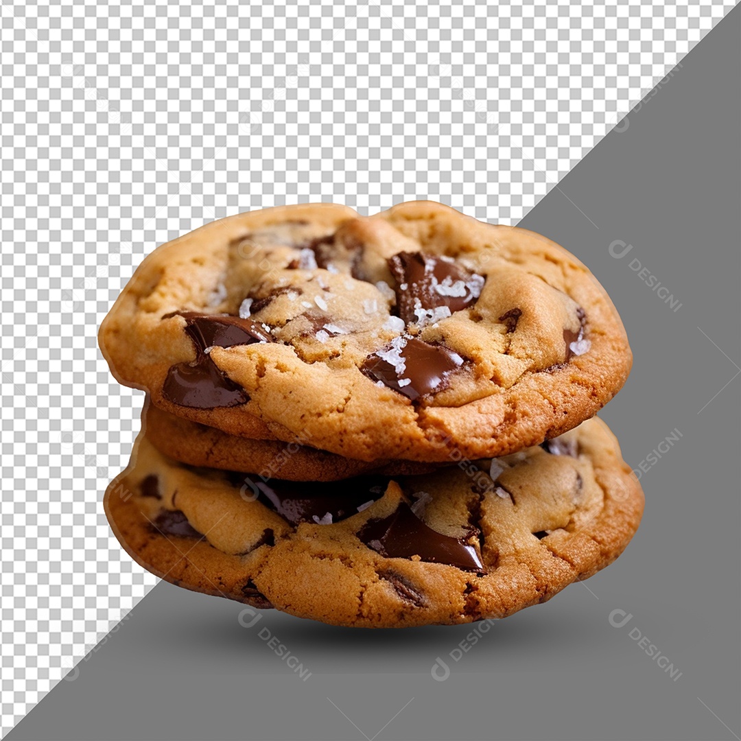 Elemento 3D Cookie Biscoito com Gotas de Chocolate para Composição PSD