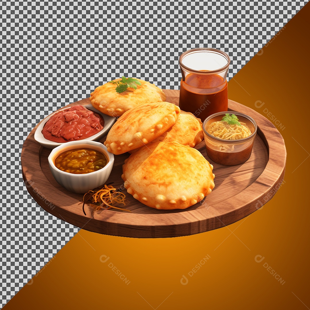 Elemento 3D Porção de Salgado Feijão e Molhos para Composição PSD