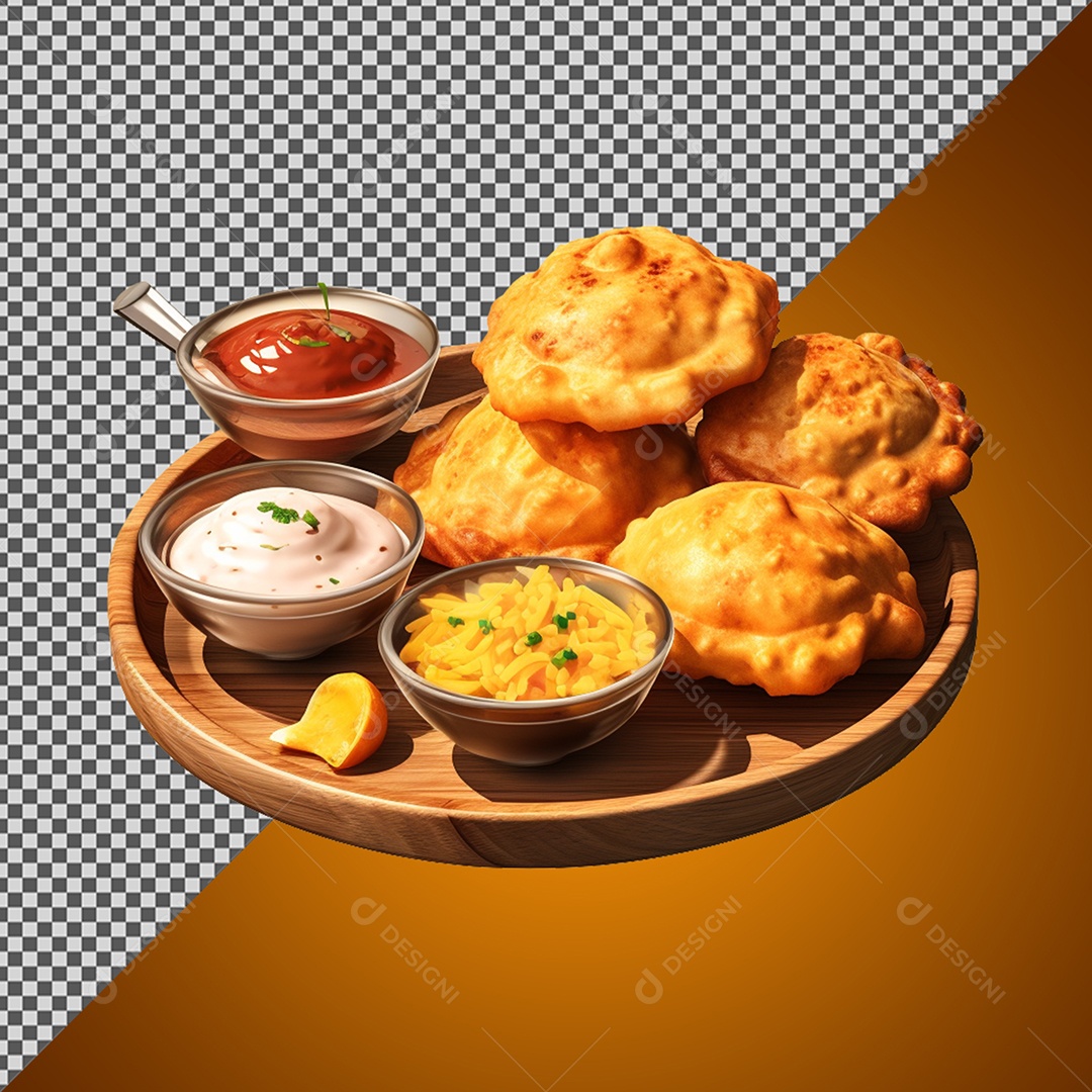 Elemento 3D Porção de Arroz Salgado e Molhos para Composição PSD