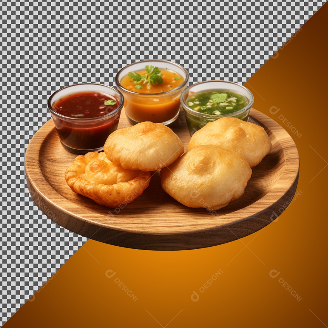 Porção de Salgado e Molhos Elemento 3D para Composição PSD