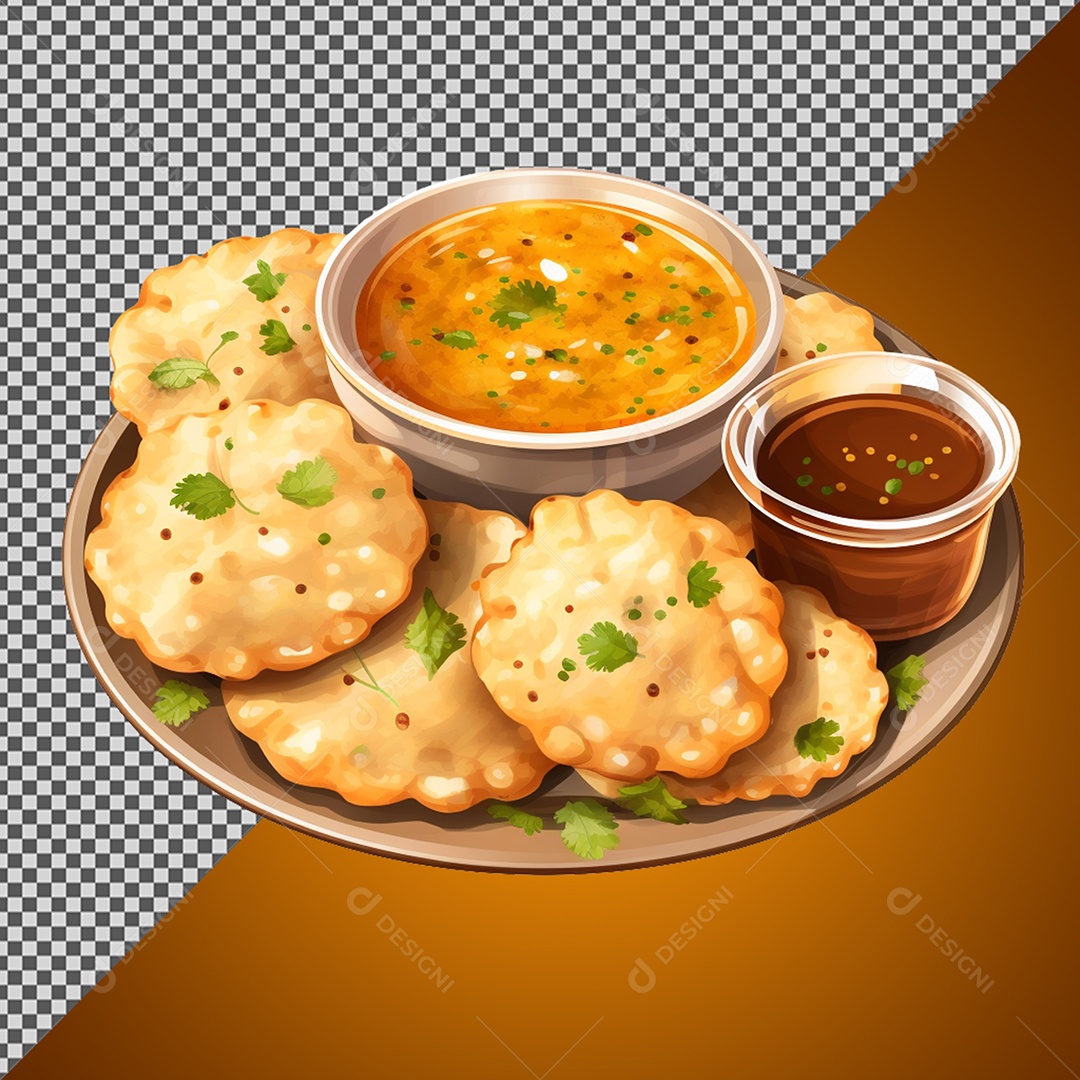 Porção de Salgado e Molhos Elemento 3D para Composição PSD