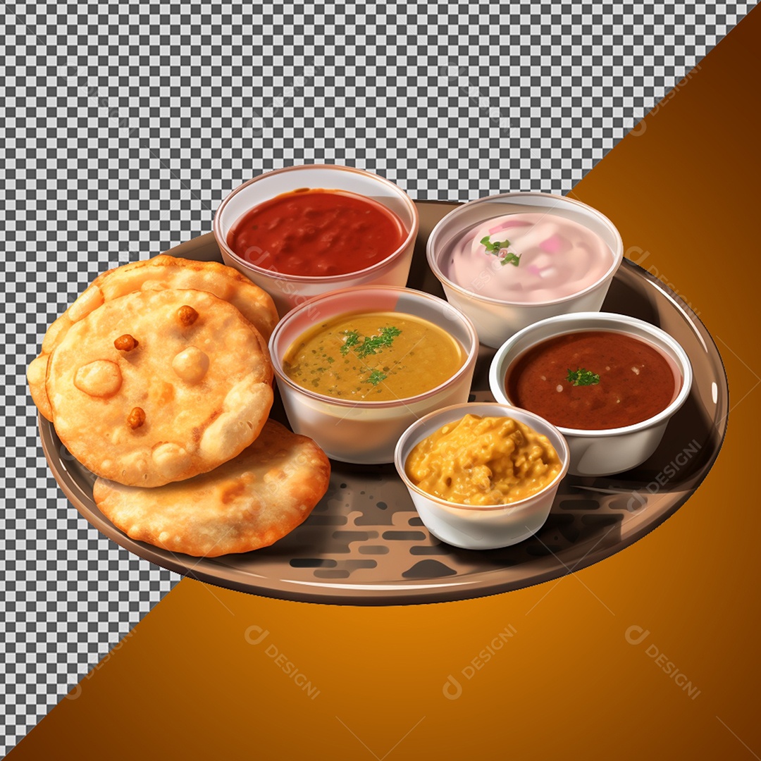 Porção de Salgado e Molho Elemento 3D para Composição PSD