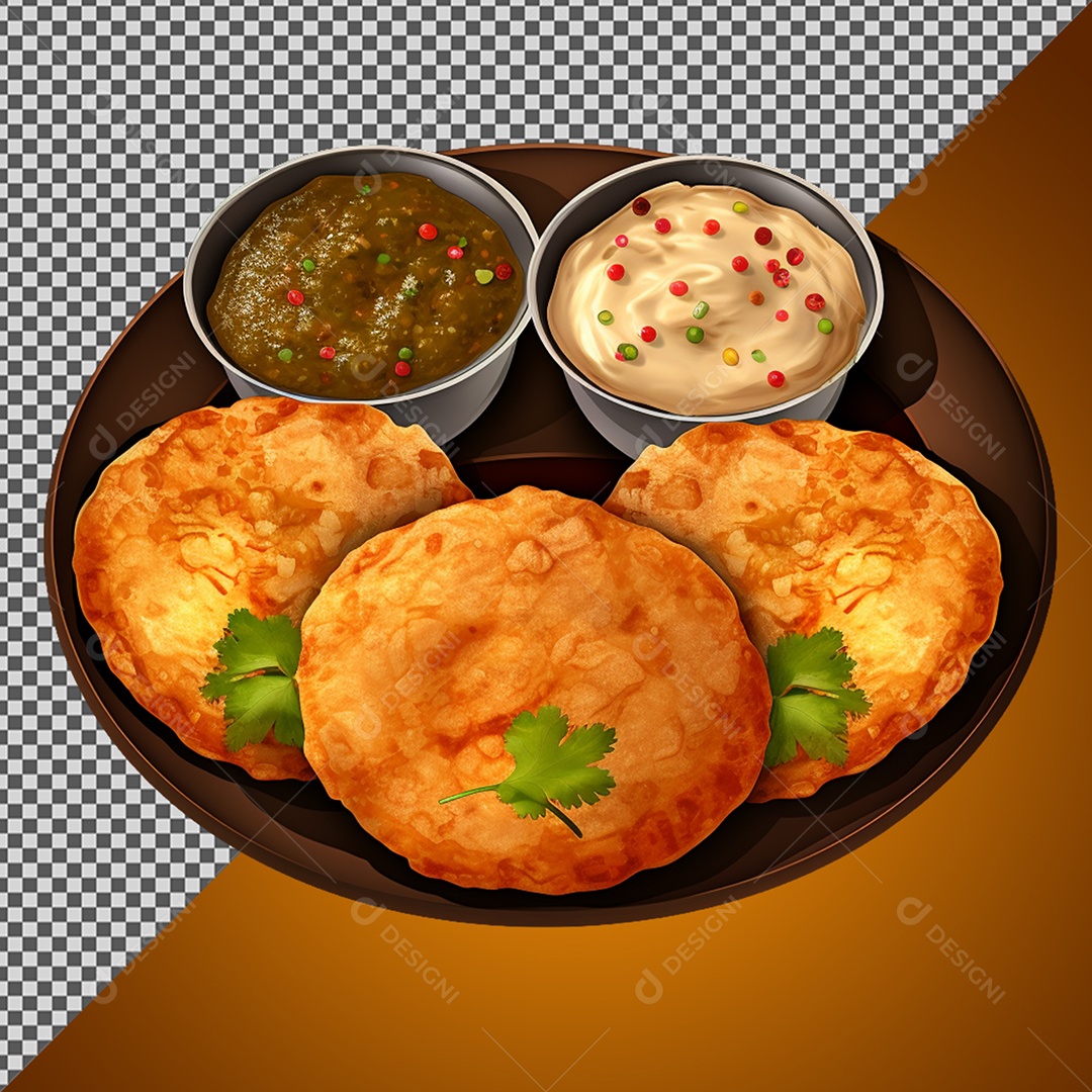 Porção de Salgado e Molhos Elemento 3D para Composição PSD