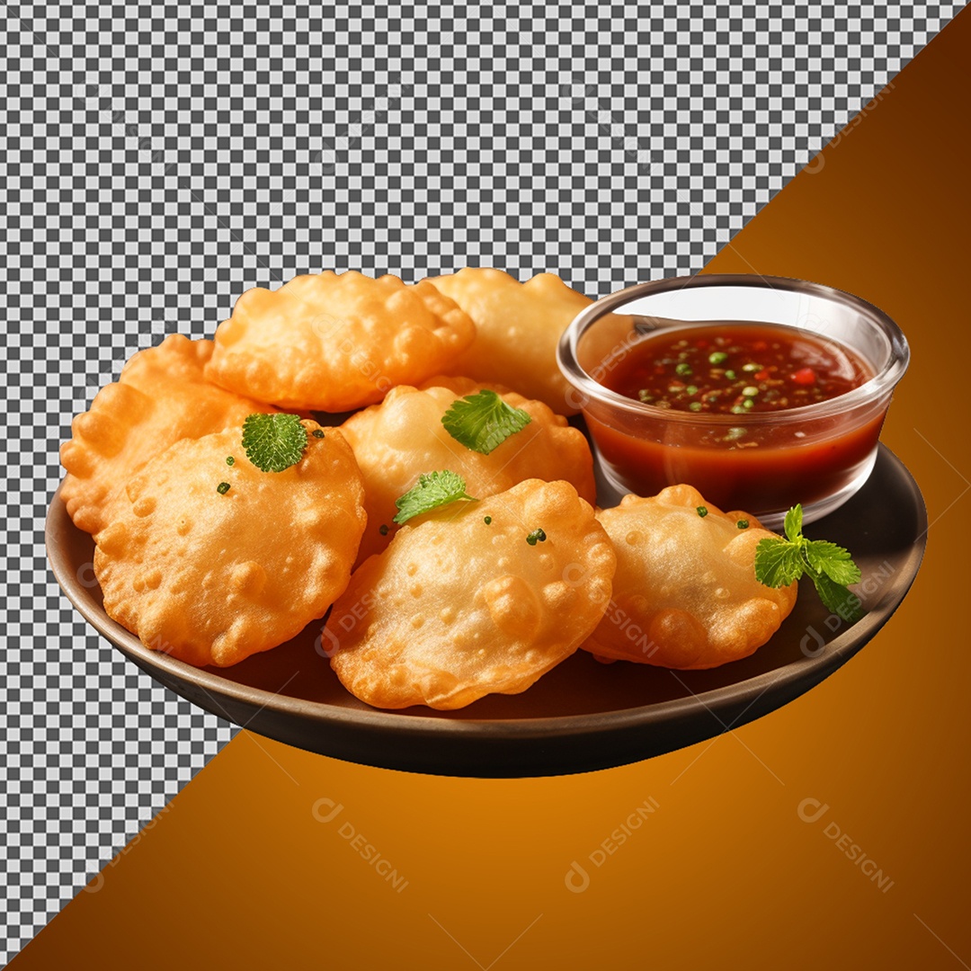 Porção de Salgado e Molhos Elemento 3D para Composição PSD