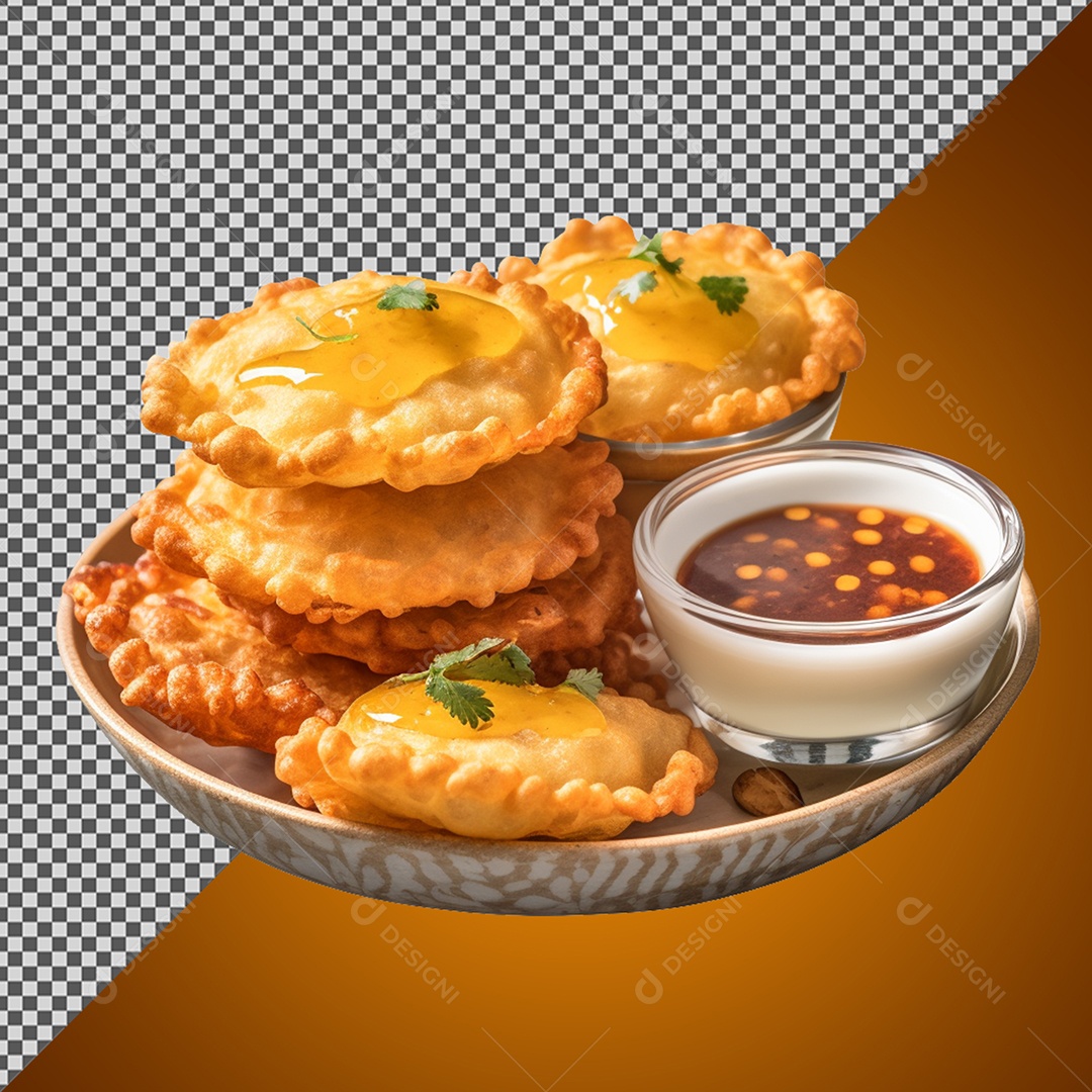 Elemento 3D Porção de Tortas e Molho para Composição PSD