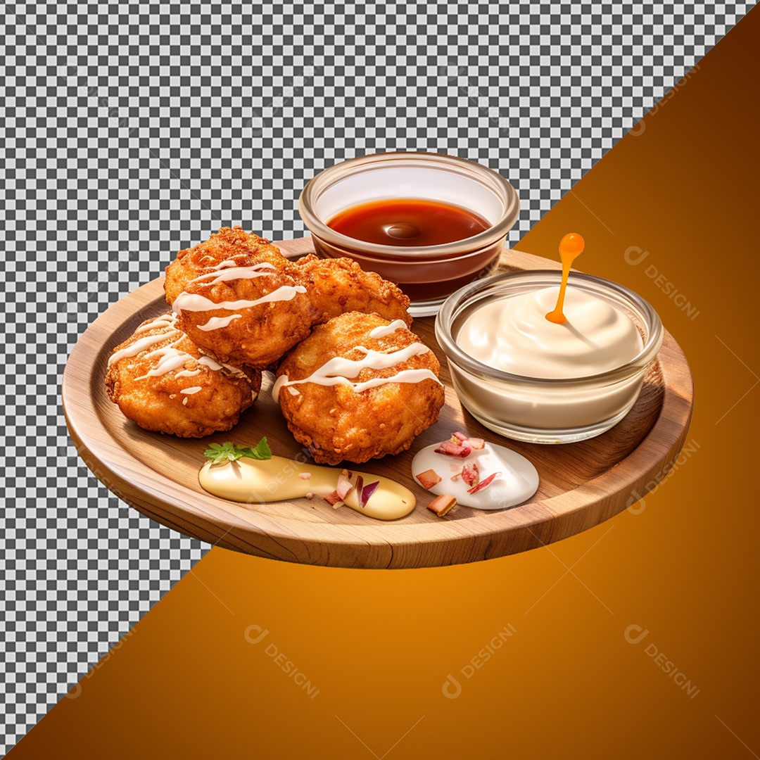 Porção de Salgado e Molhos Elemento 3D para Composição PSD