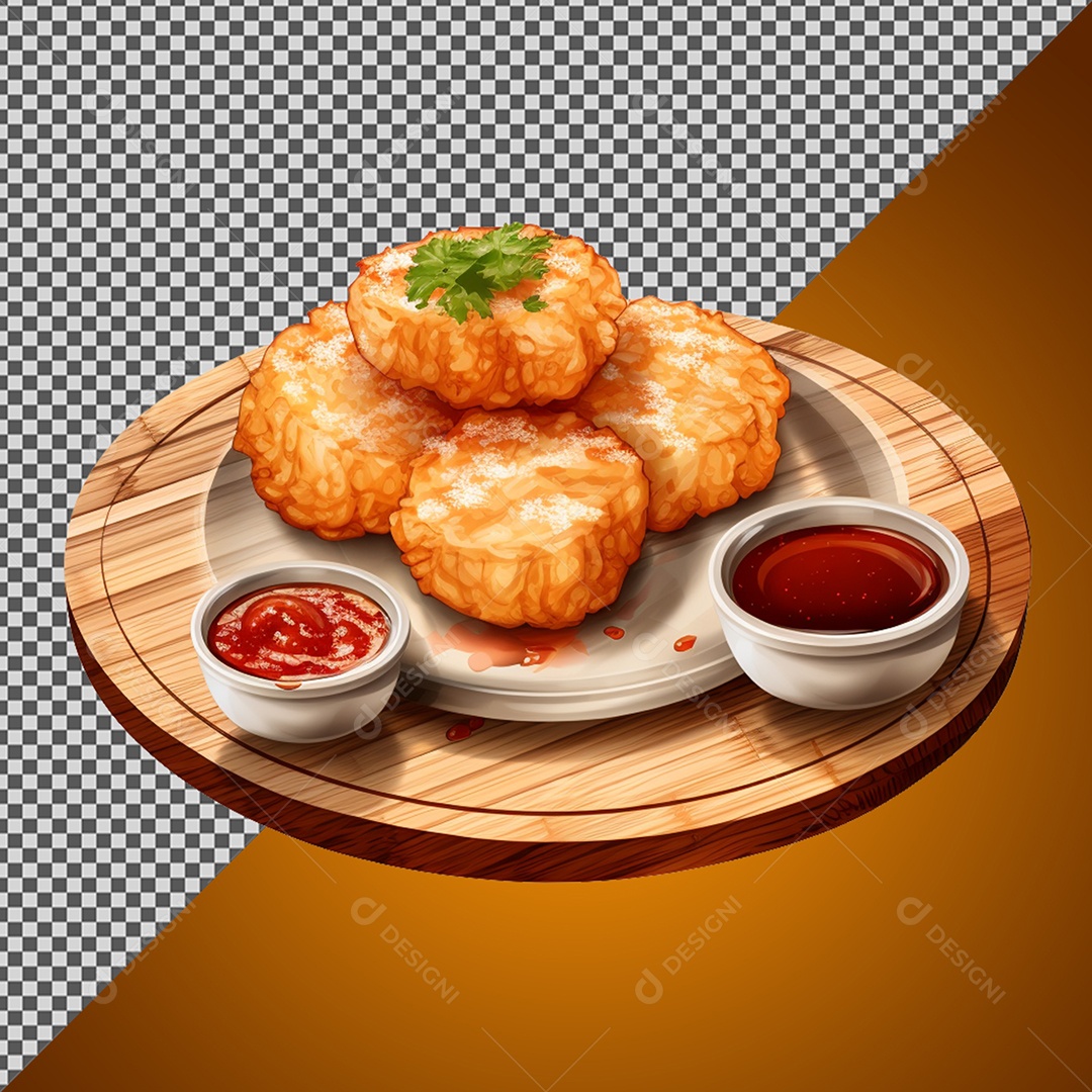 Porção de Salgado e Molhos Elemento 3D para Composição PSD