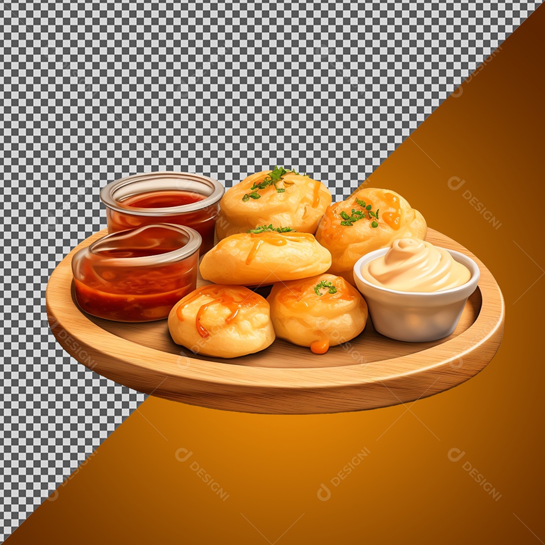 Porção de Salgado e Molho Elemento 3D para Composição PSD