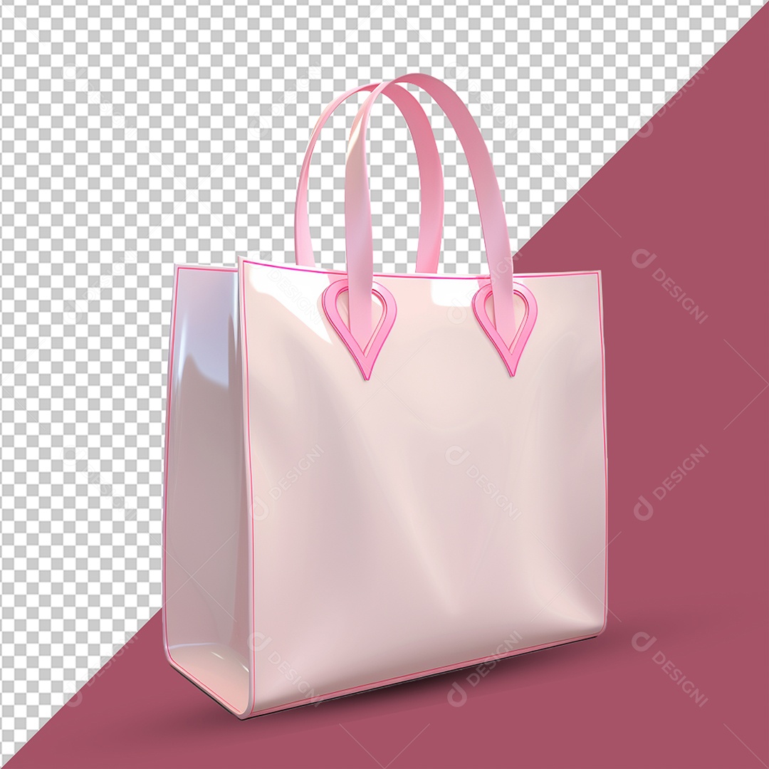 Elemento 3D Sacola de Compras Rosa para Composição PSD