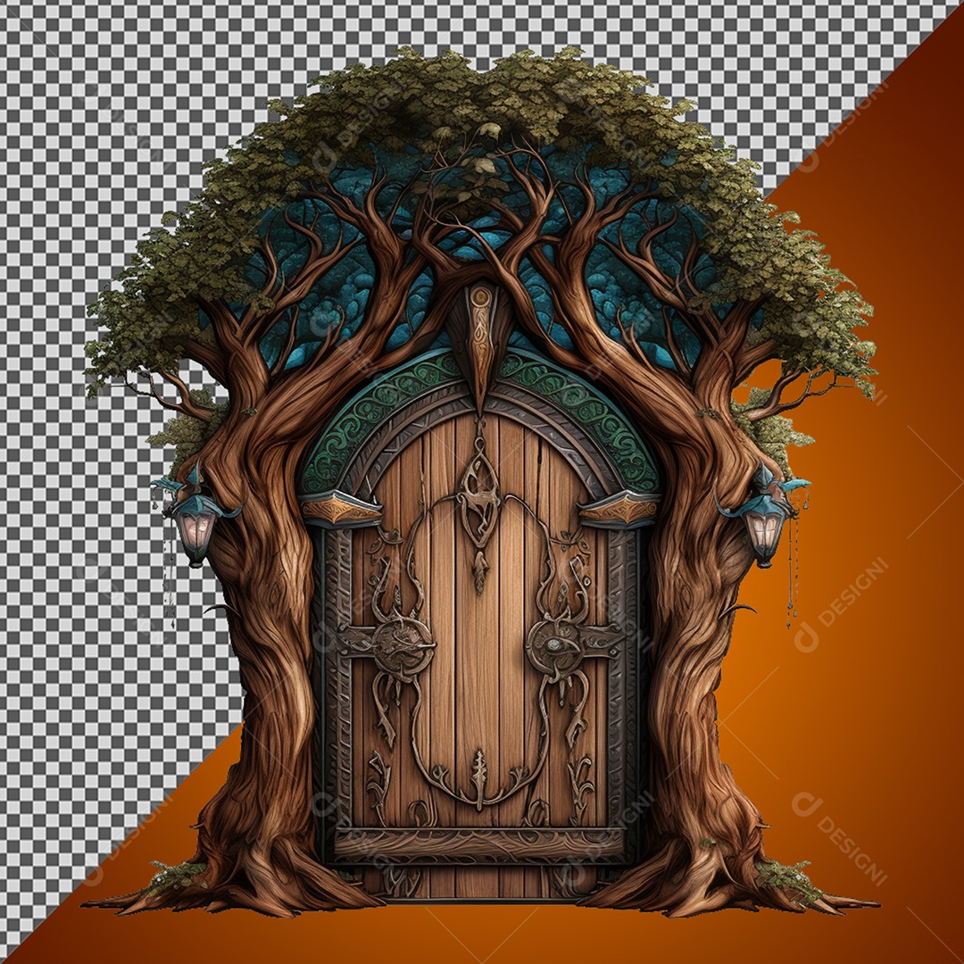 Linda porta de árvore fantasia Elemento 3D para Composição PSD
