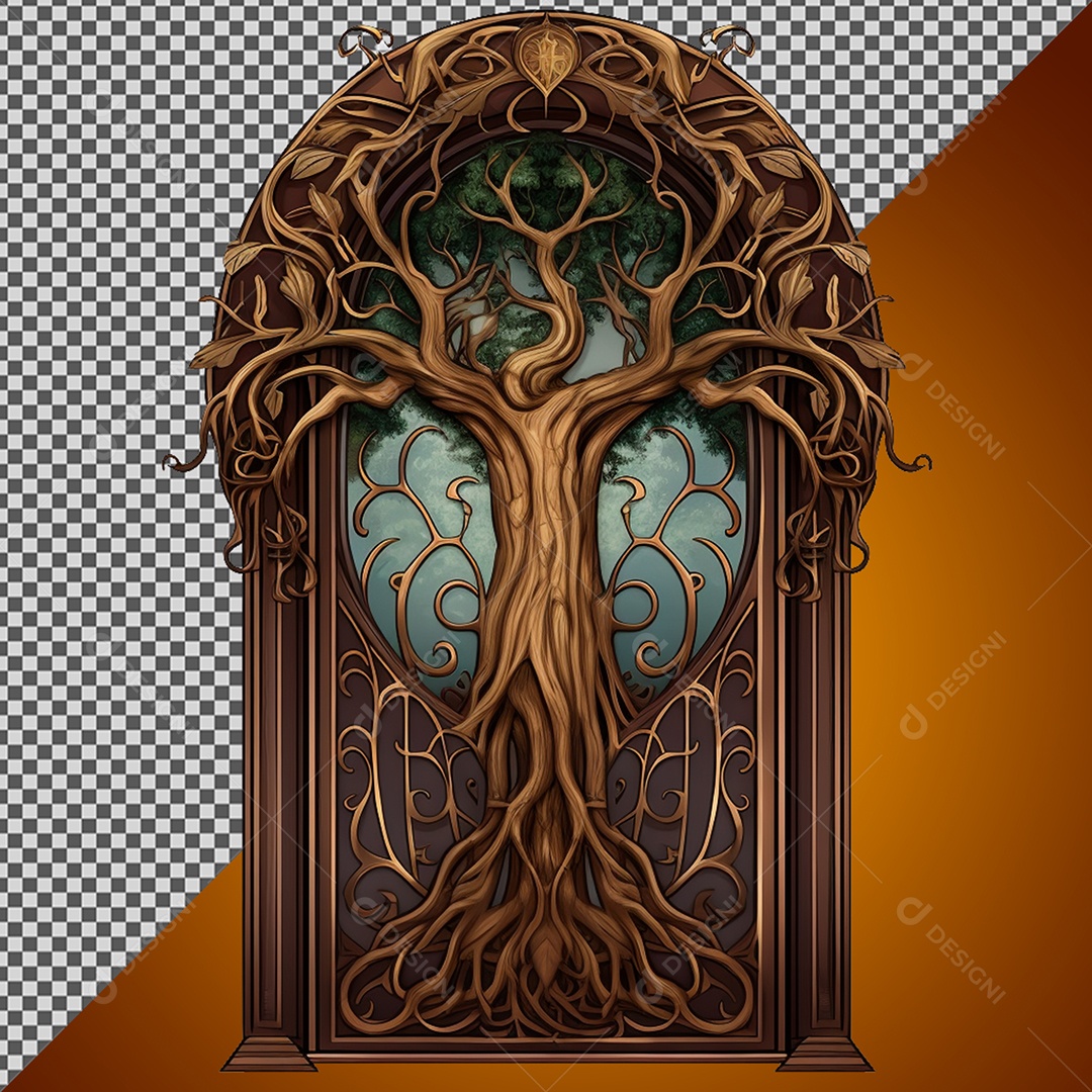 Linda porta de árvore fantasia Elemento 3D para Composição PSD
