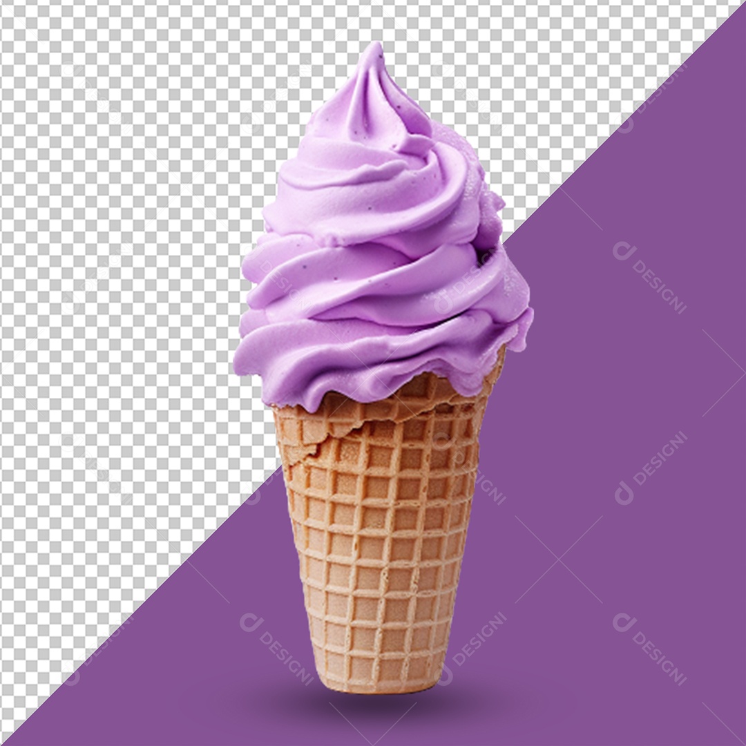 Sorvete de Casquinha de Uva Elemento 3D para Composição PSD