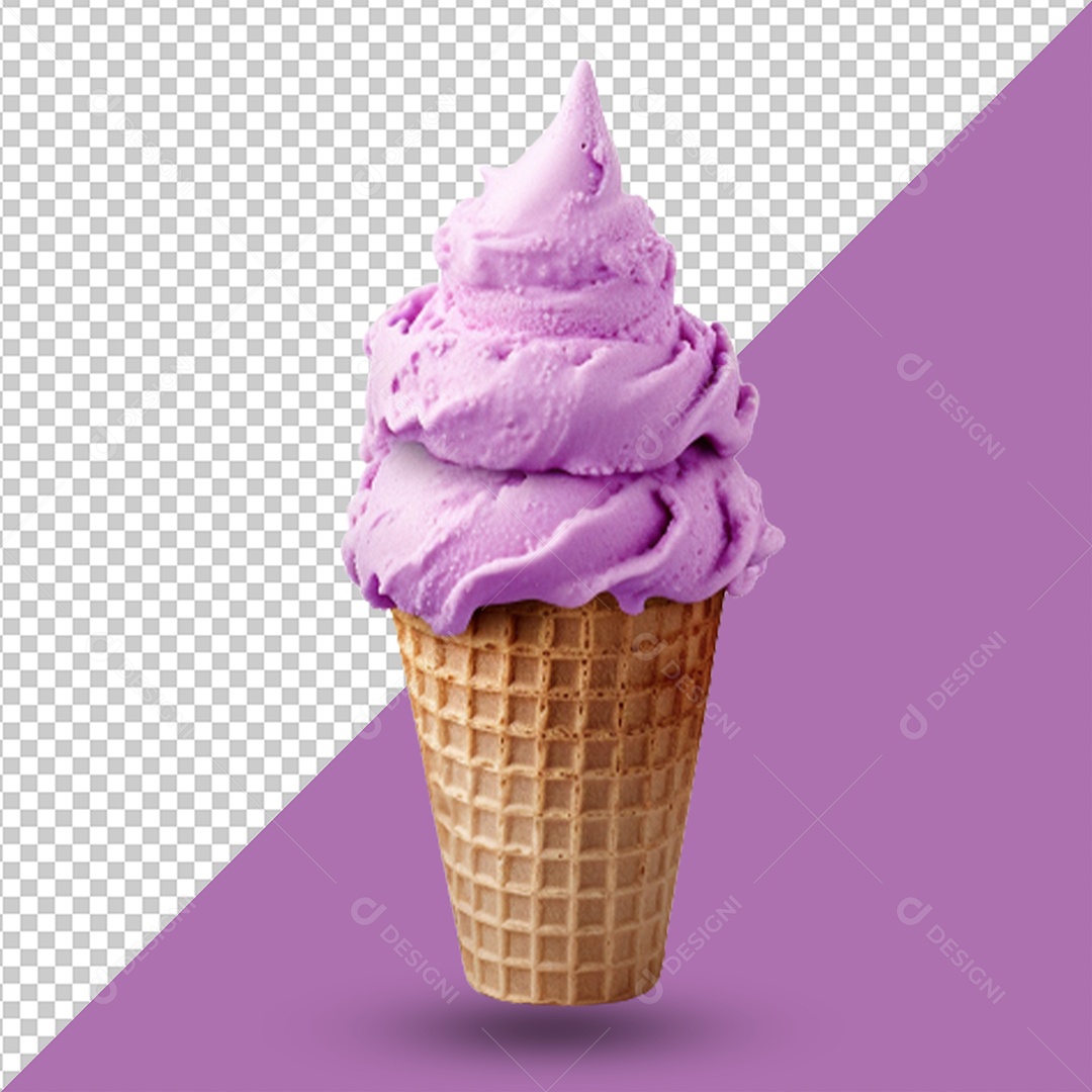 Sorvete de Casquinha de Uva Elemento 3D para Composição PSD