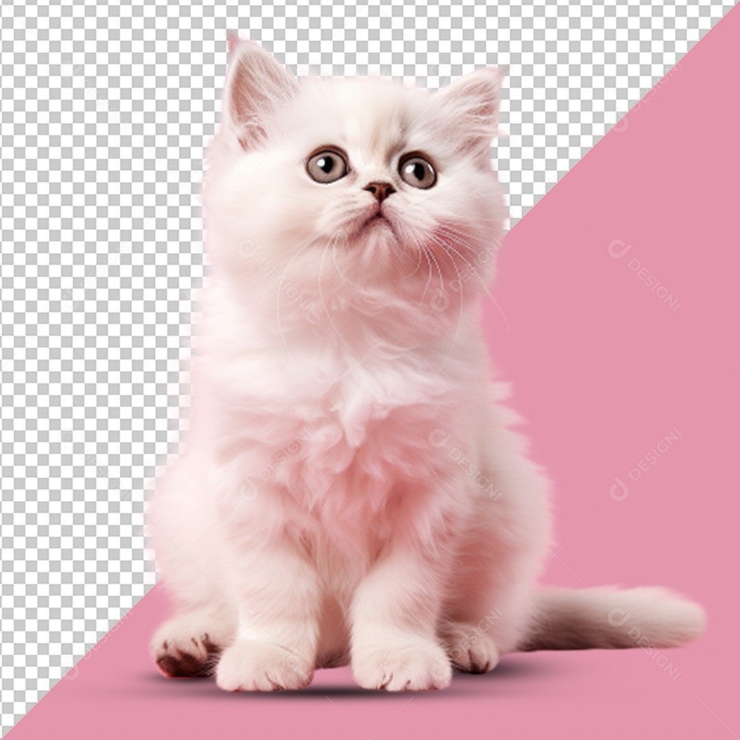 Elemento 3D Gato Branco para Composição PSD