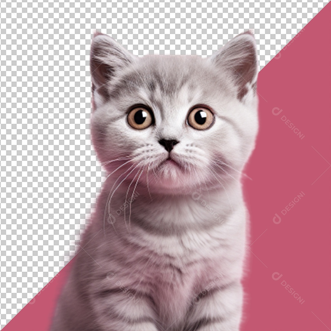 Gato Cinza Elemento 3D para Composição PSD