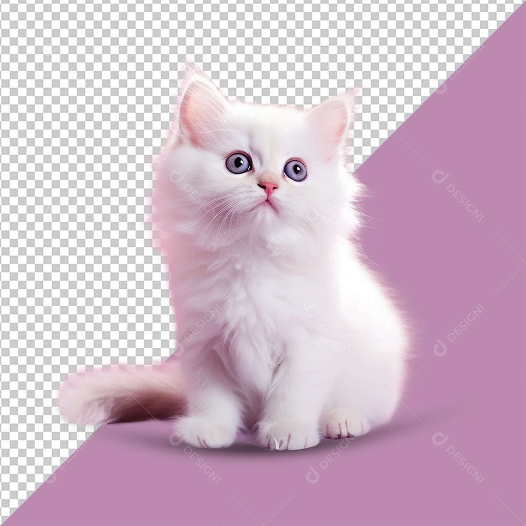 Gato Branco Elemento 3D para Composição PSD