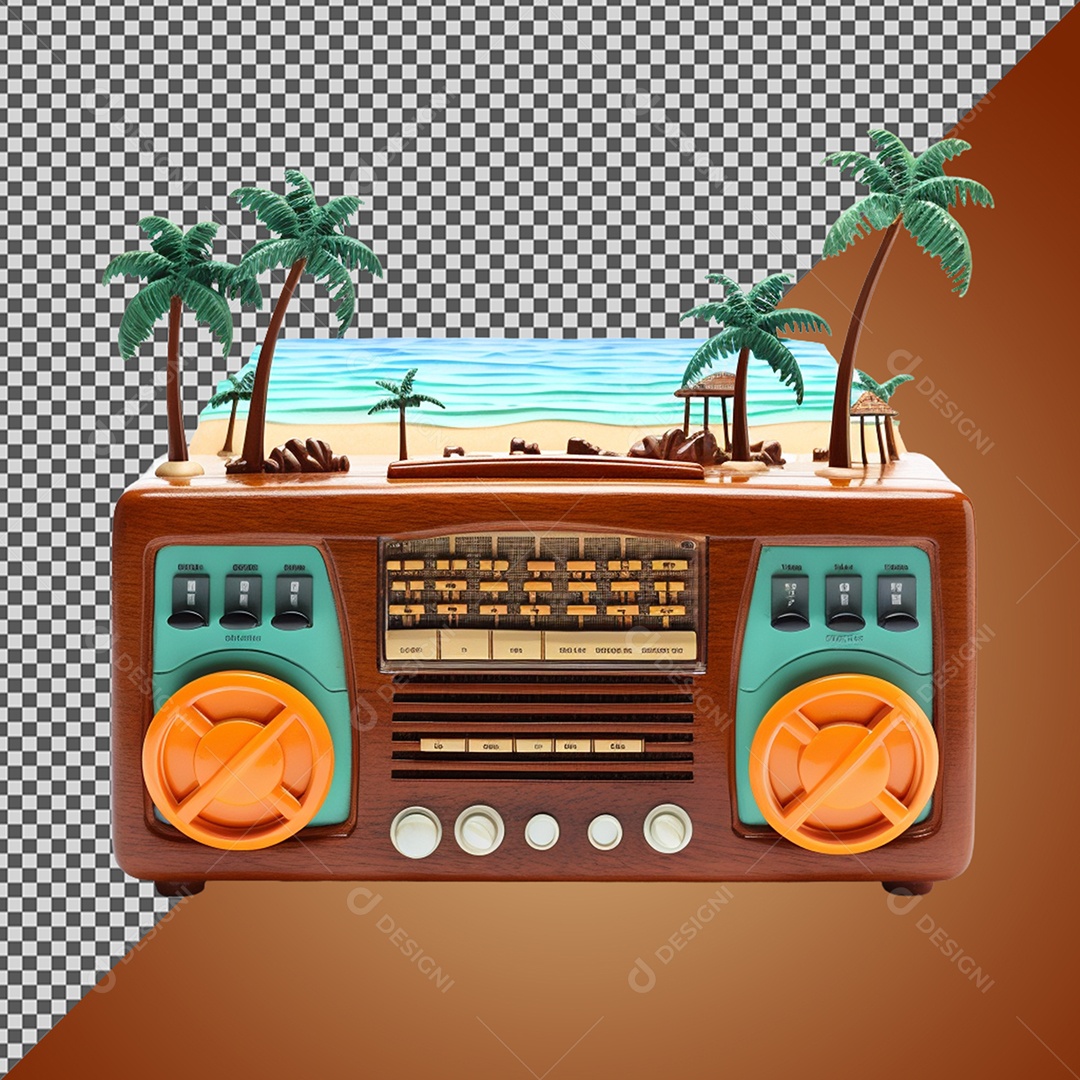 Elemento 3D Rádio Antigo para Composição PSD