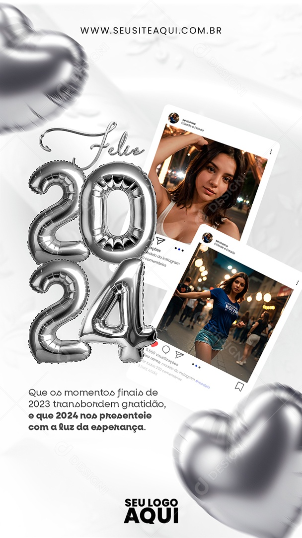 Story Feliz 2024 que os Momentos Finais de 2023 Trasbordem Gratidão Social Media PSD Editável