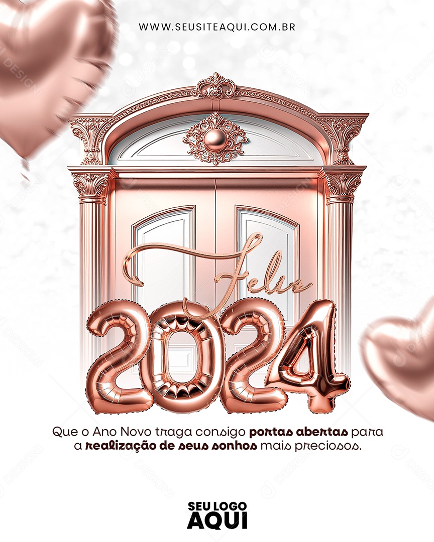 Feliz 2024 que o Ano Novo Traga Consigo Portas Abertas para a Realização de seus Sonhos Social Media PSD Editável