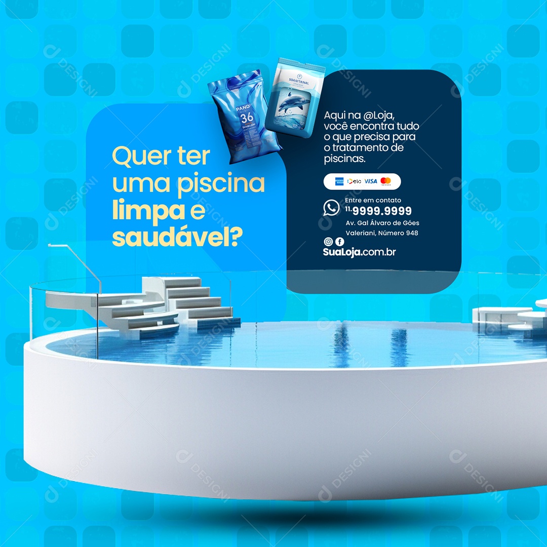 Quer ter uma piscina limpa e saudável Social Media PSD Editável