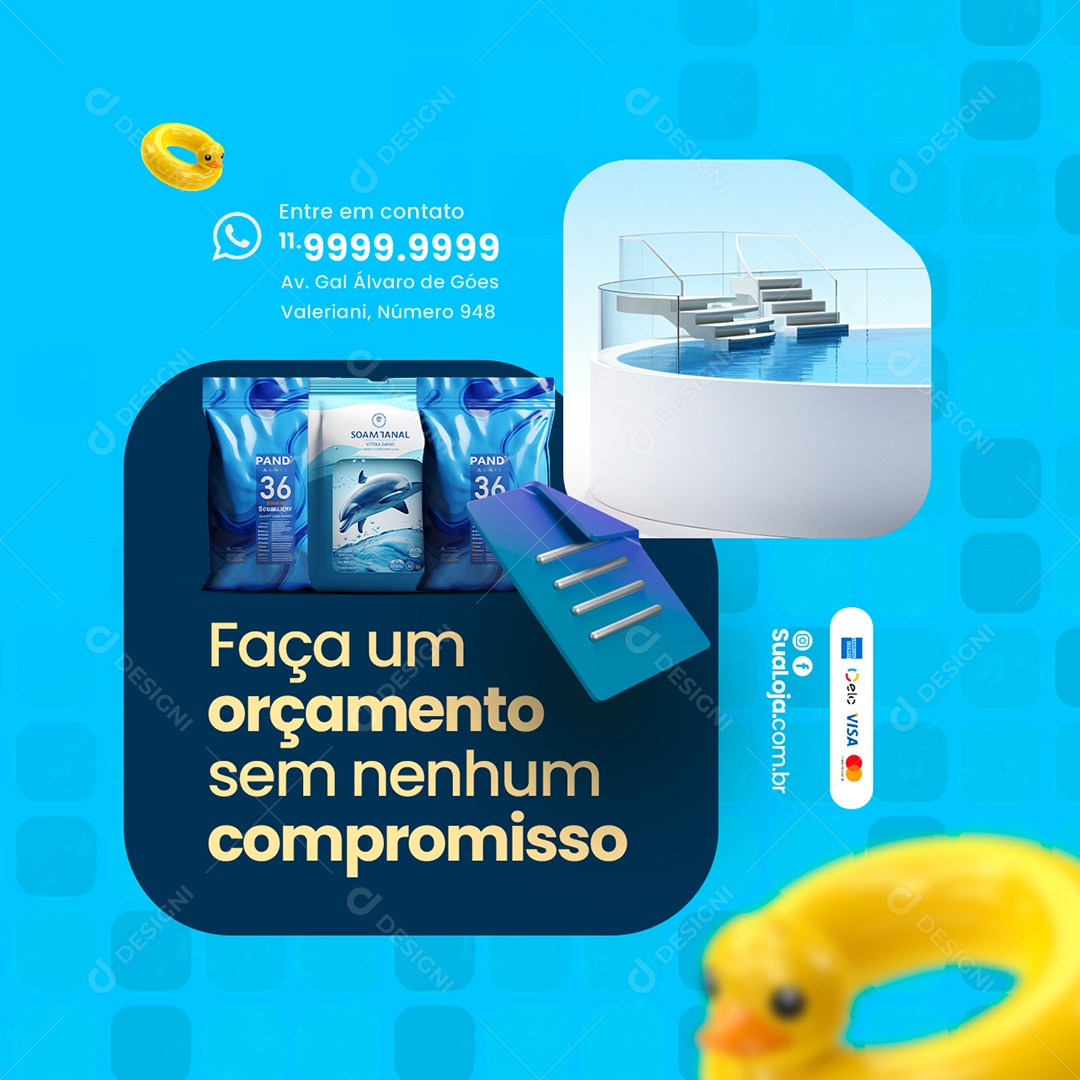 Piscina Fala um orçamento sem nenhum compromisso Social Media PSD Editável