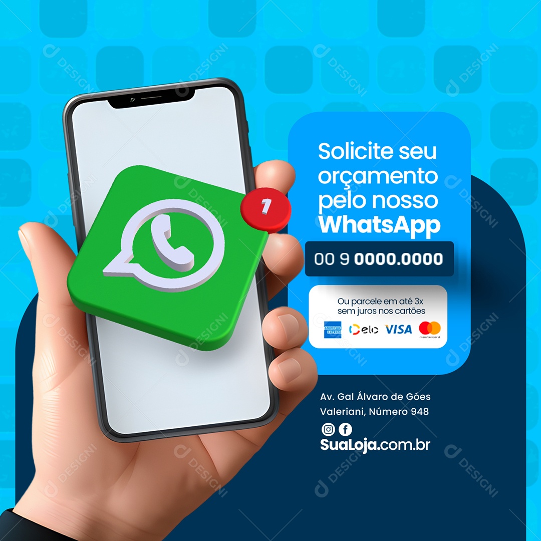 Piscina Solicite seu orçamento pelo nosso WhatsApp Social Media PSD Editável