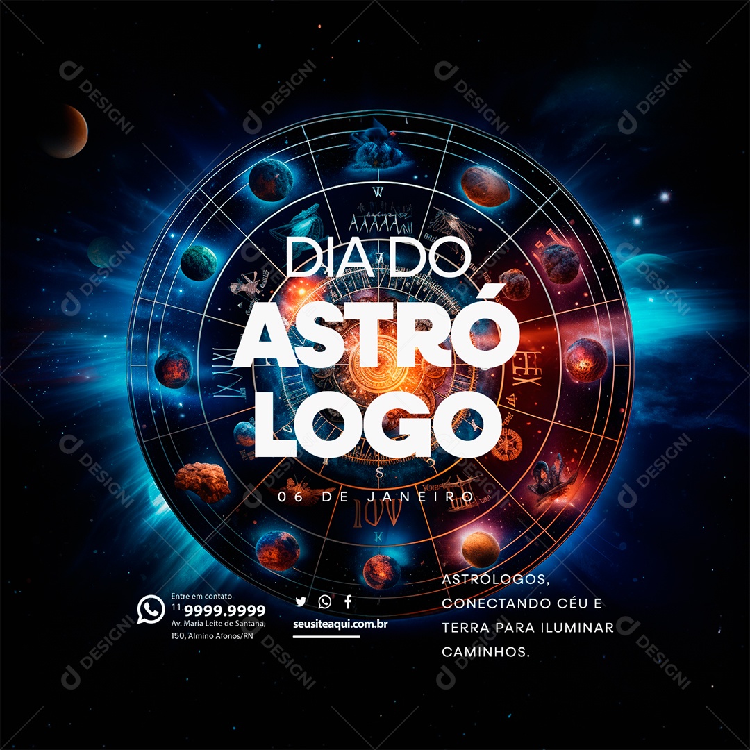 Dia Do Astrólogo 06 de Janeiro Astrólogos Conectando Céu e Terra para Iluminar Caminhos Social Media PSD Editável