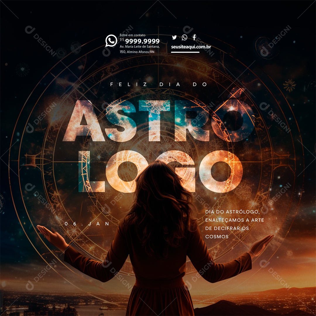 Feliz Dia Do Astrólogo Enalteçamos a arte de decifrar os cosmos Social Media PSD Editável
