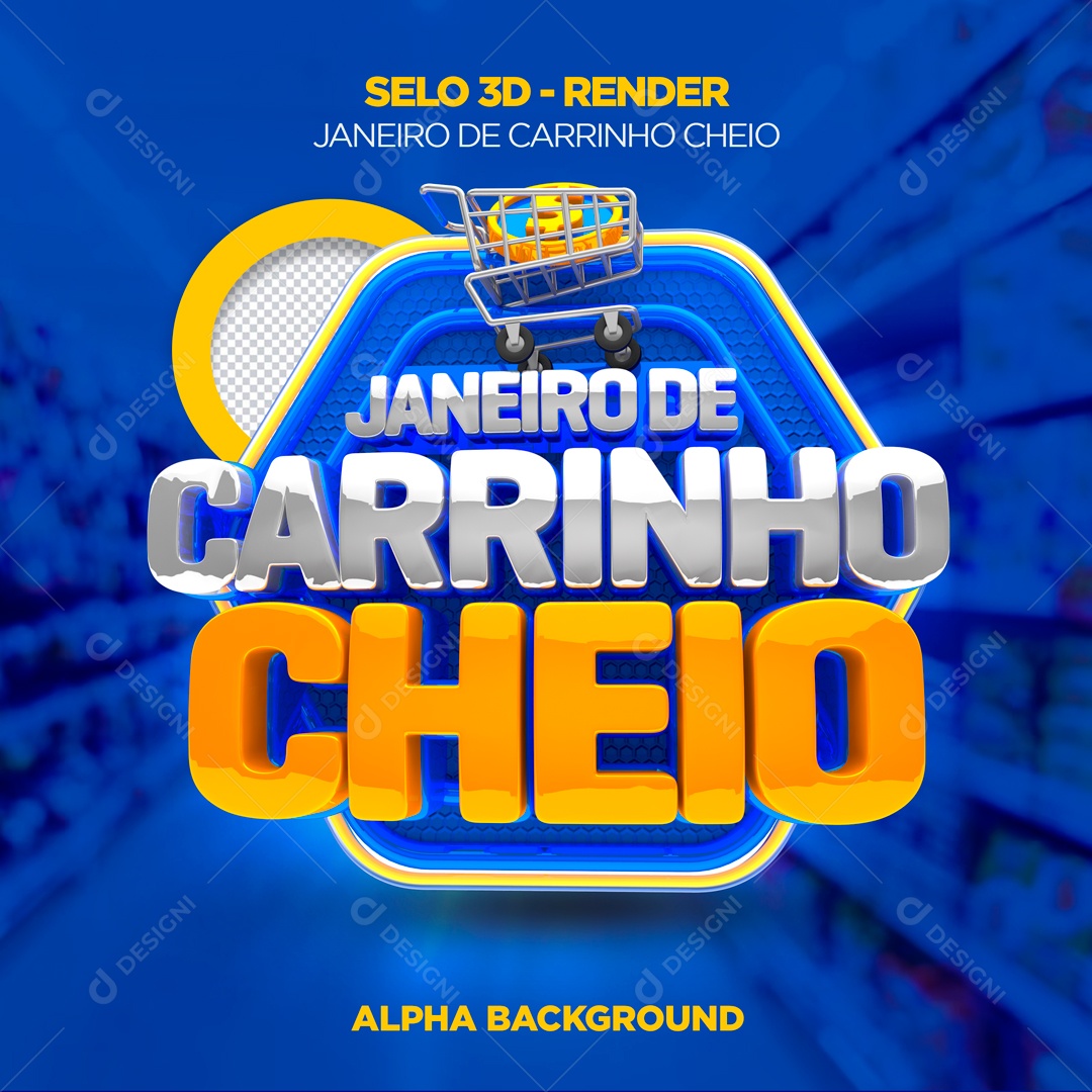 Selo 3D Janeiro De Carrinho Cheio Para Composição PSD