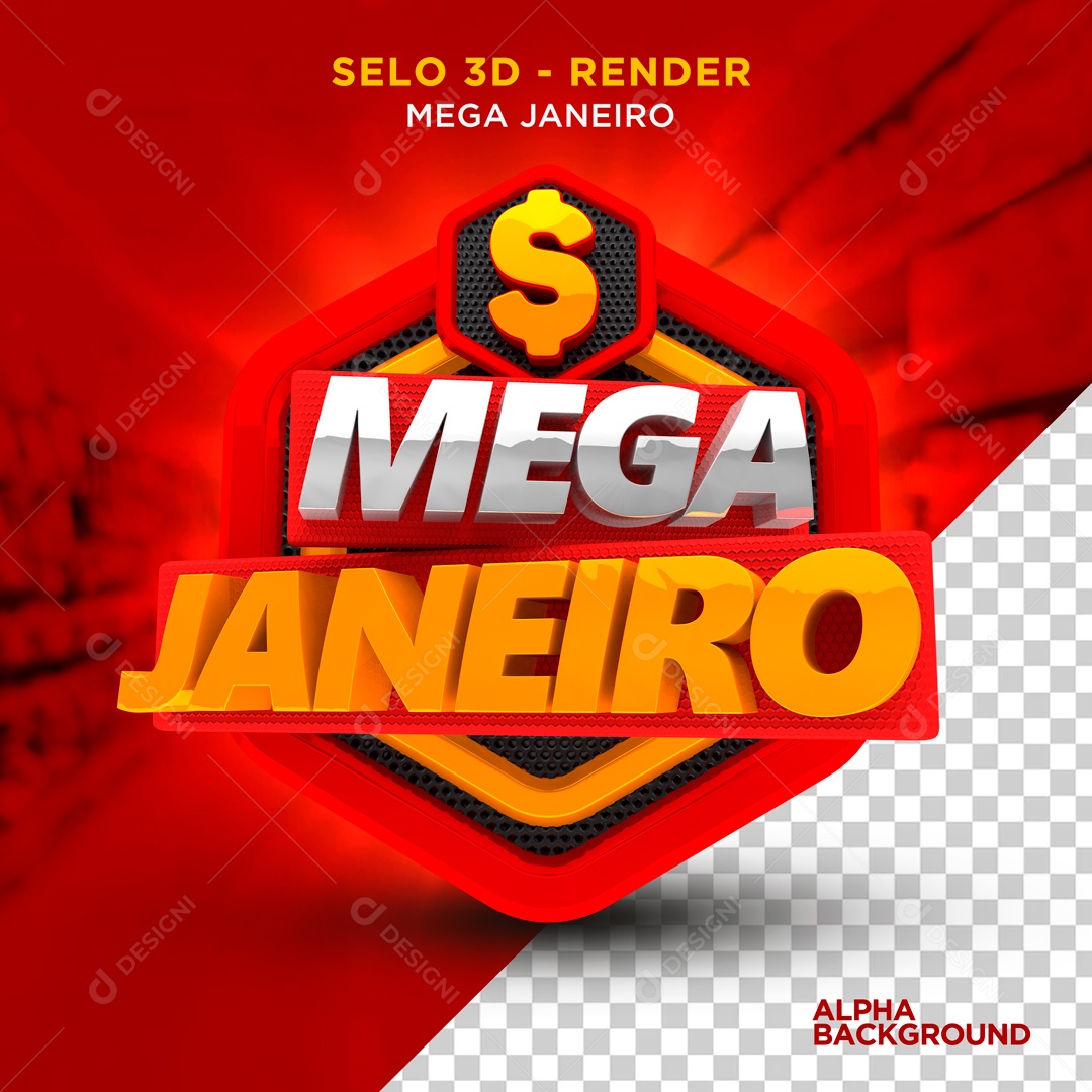 Mega Janeiro Selo 3D Para Composição PSD