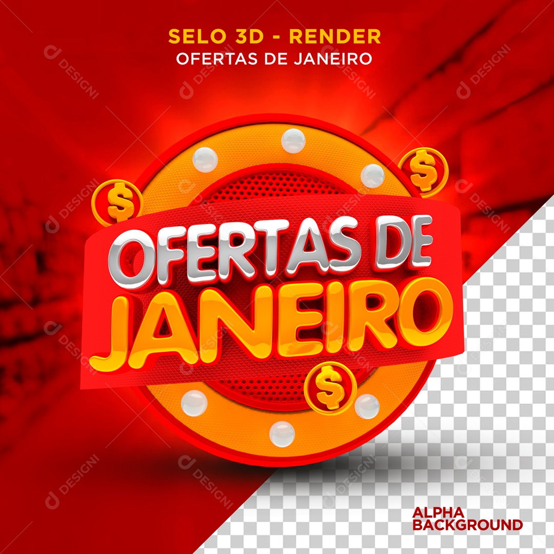 Selo 3D Ofertas De Janeiro Para Composição PSD