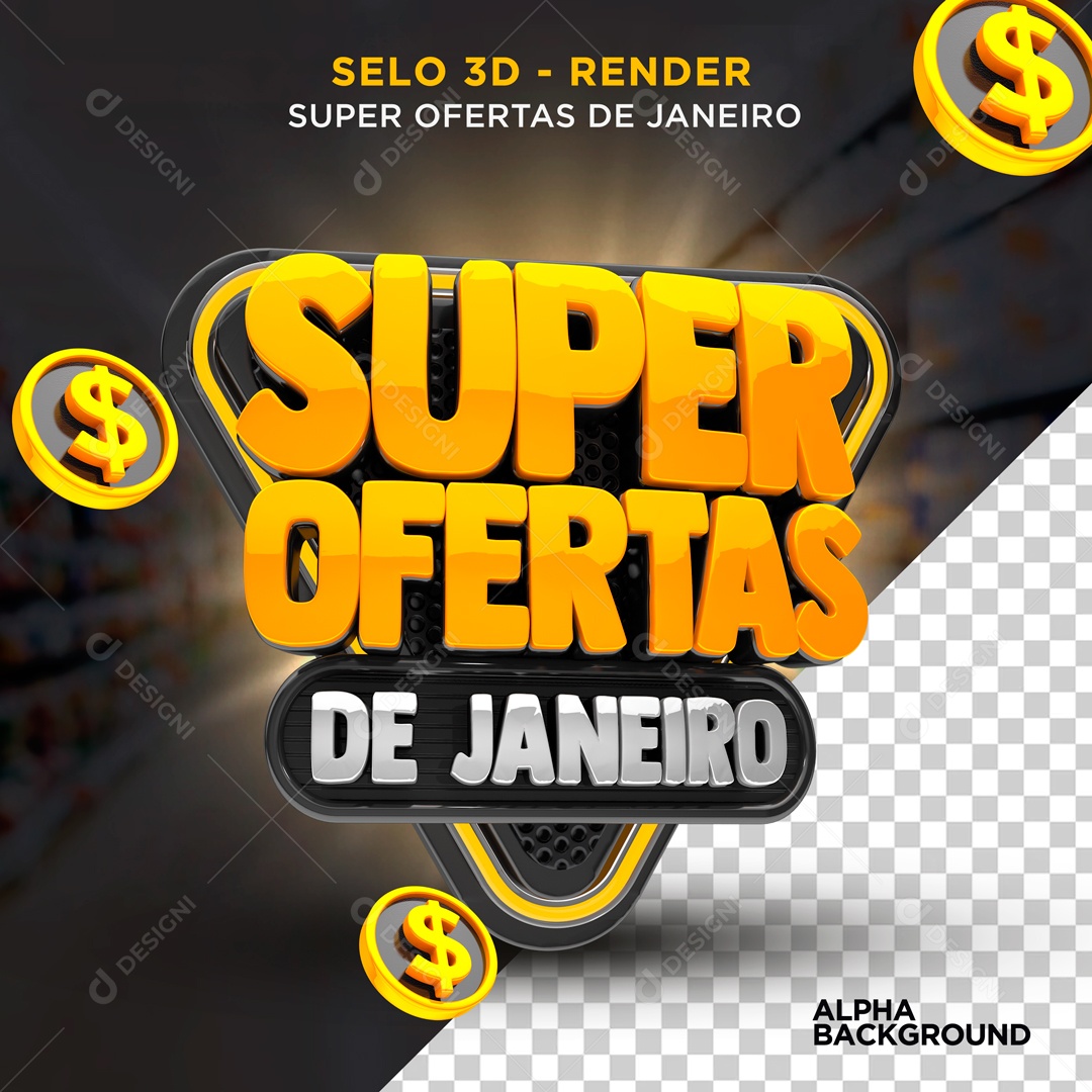 Selo 3D Super Ofertas De Janeiro Para Composição PSD