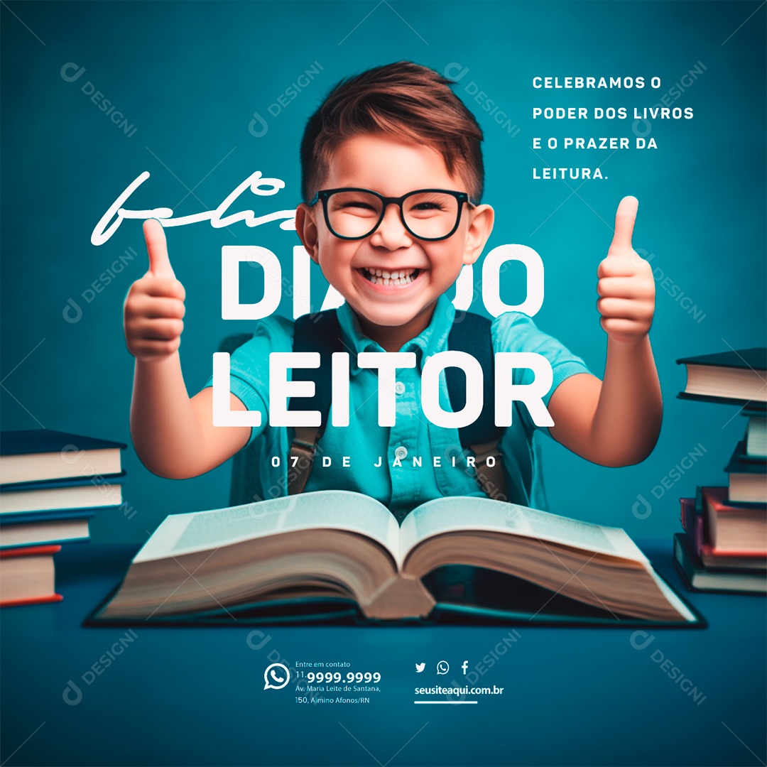 Dia Do Leitor 07 de Janeiro Celebramos o Poder Dos Livros e o Prazer da Leitura Social Media PSD Editável