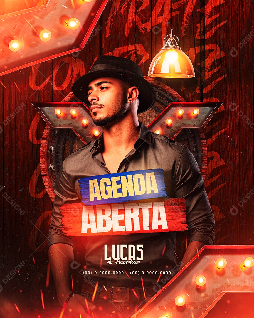 Flyer Agenda Aberta Lucas do Acordeon Social Media PSD Editável