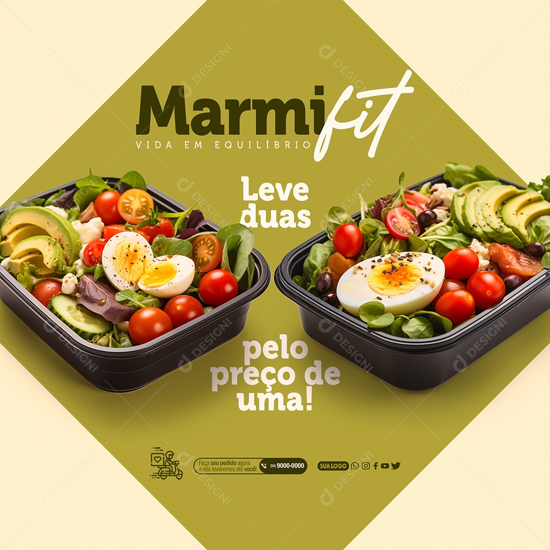 Marmita Fit Vida em Equilíbrio Leve Duas pelo Preço de Uma Social Media PSD Editável