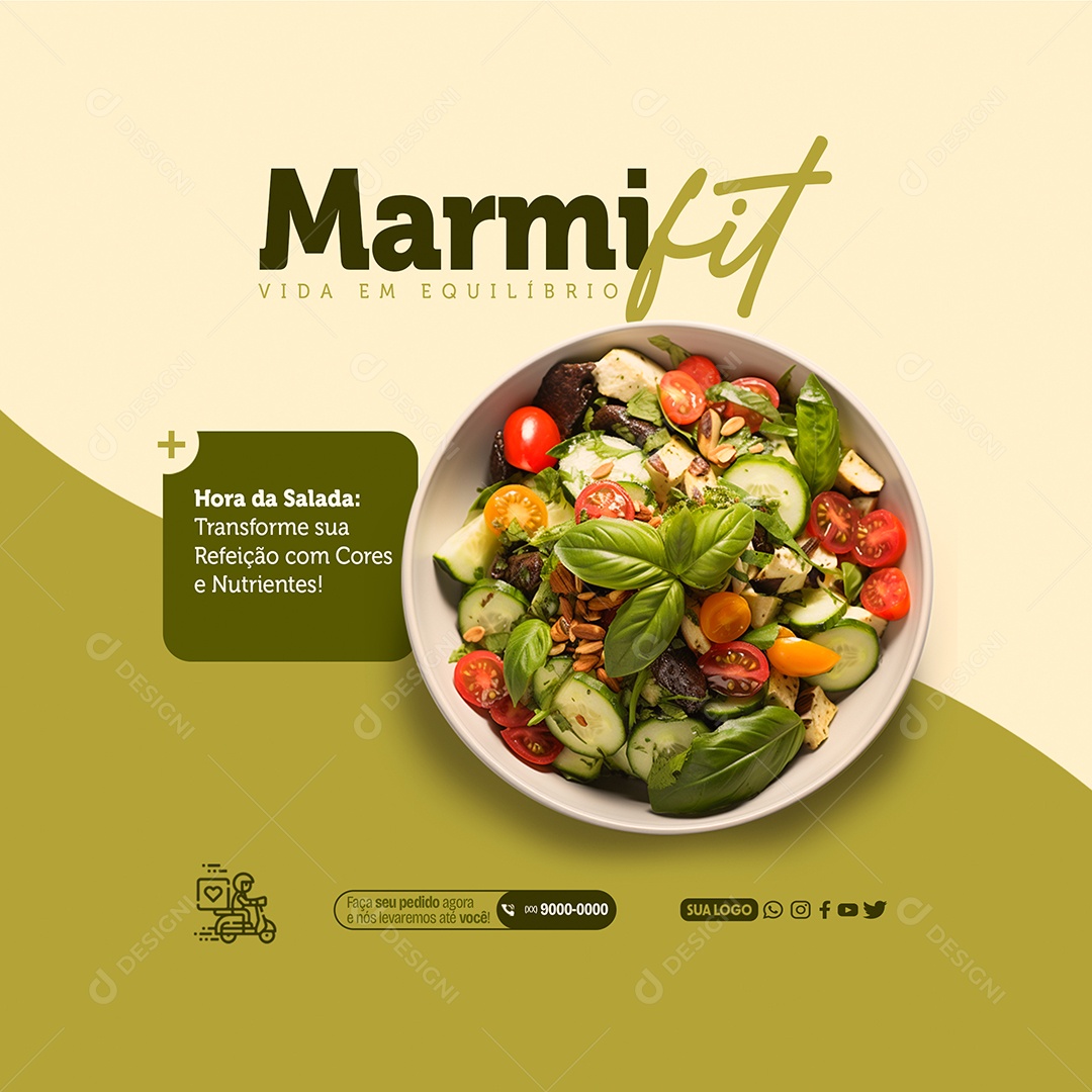 Marmita Fit Vida em Equilíbrio Hora da Salada Transforme sua Refeição com Cores e Nutrientes Social Media PSD Editável