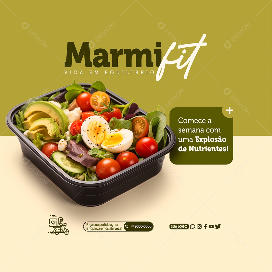 Marmita Fit Vida em Equilíbrio Comece a Semana com uma Explosão de Nutrientes Social Media PSD Editável