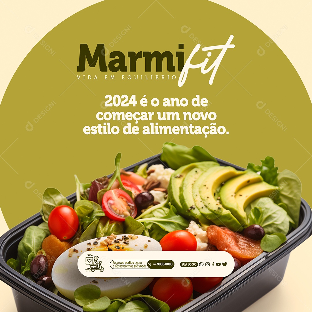 Marmita Fit Vida em Equilíbrio 2024 é o Ano de Começar um Novo Estilo de Alimentação Social Media PSD Editável