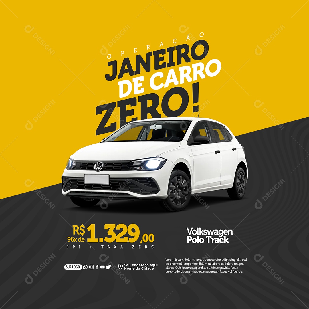 Operação Janeiro de Carro Zero Volkswagen Polo Track Social Media PSD Editável