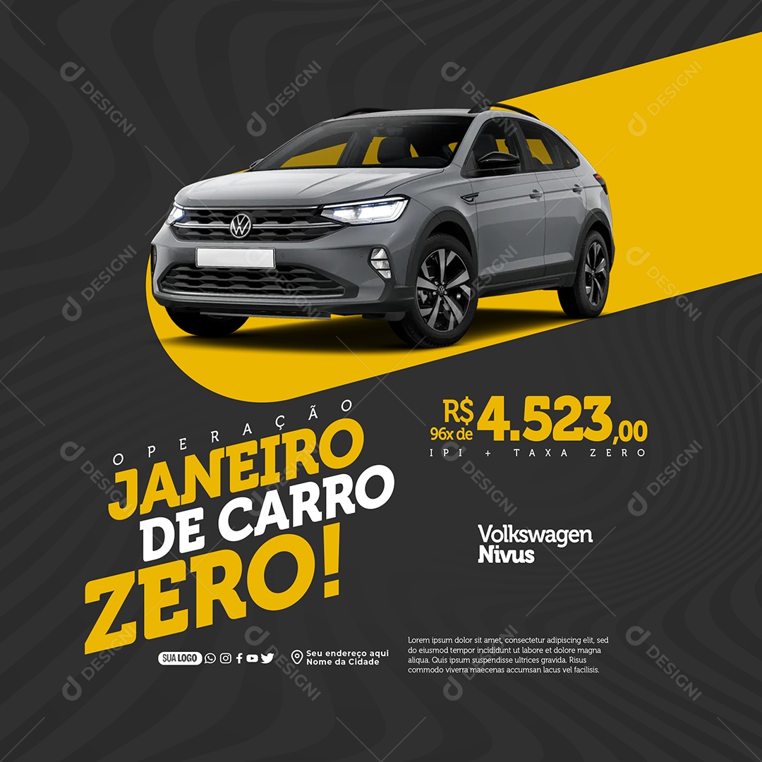 Operação Janeiro de Carro Zero Volkswagen Nivus Social Media PSD Editável