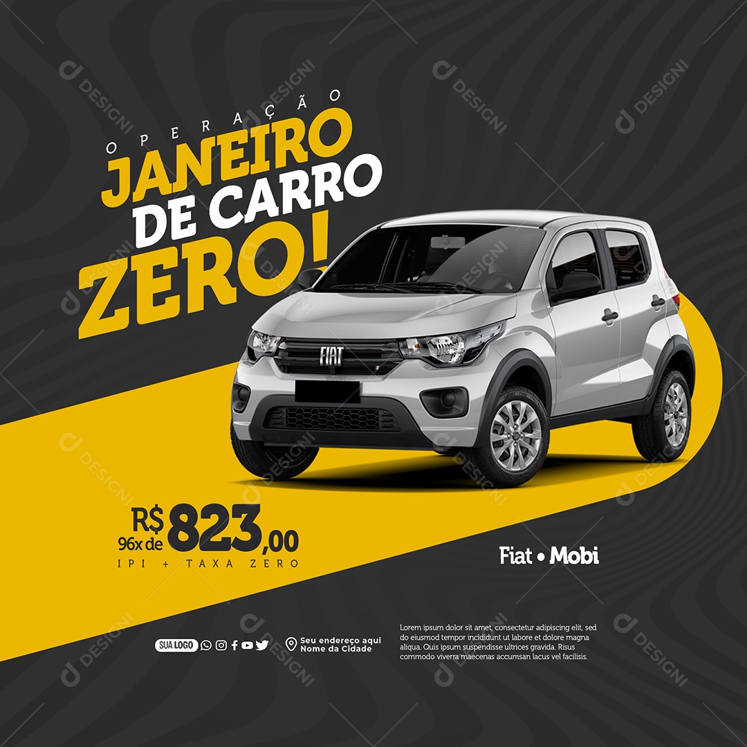 Operação Janeiro de Carro Zero Fiat Mobi Social Media PSD Editável