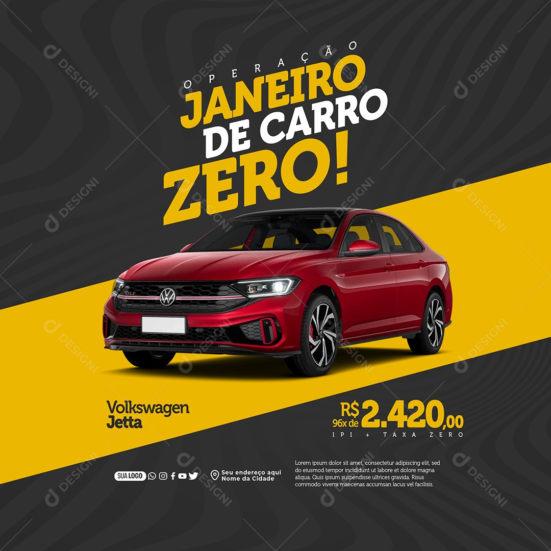 Operação Janeiro de Carro Zero Volkswagen Jetta Social Media PSD Editável