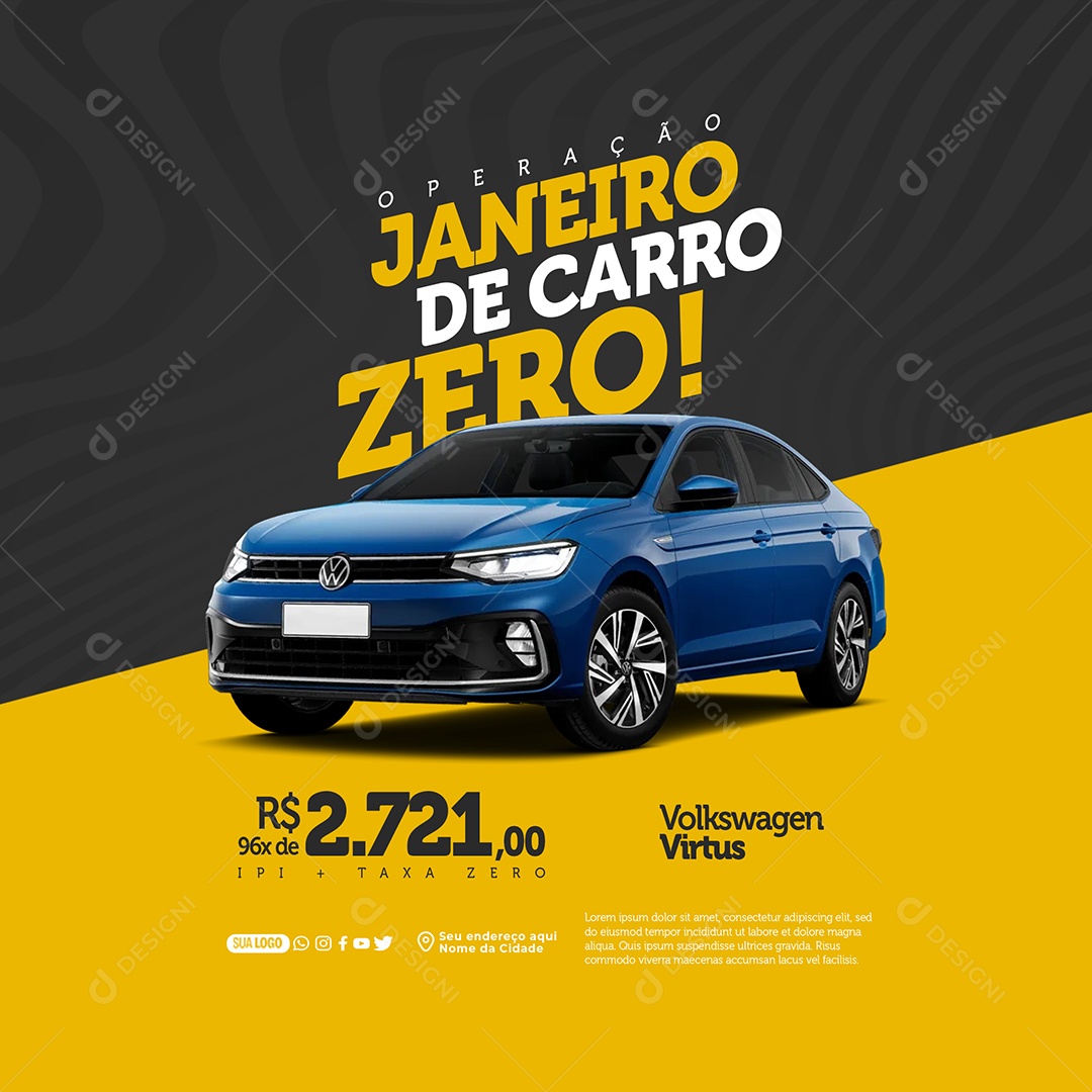 Operação Janeiro de Carro Zero Volkswagen Virtus Social Media PSD Editável