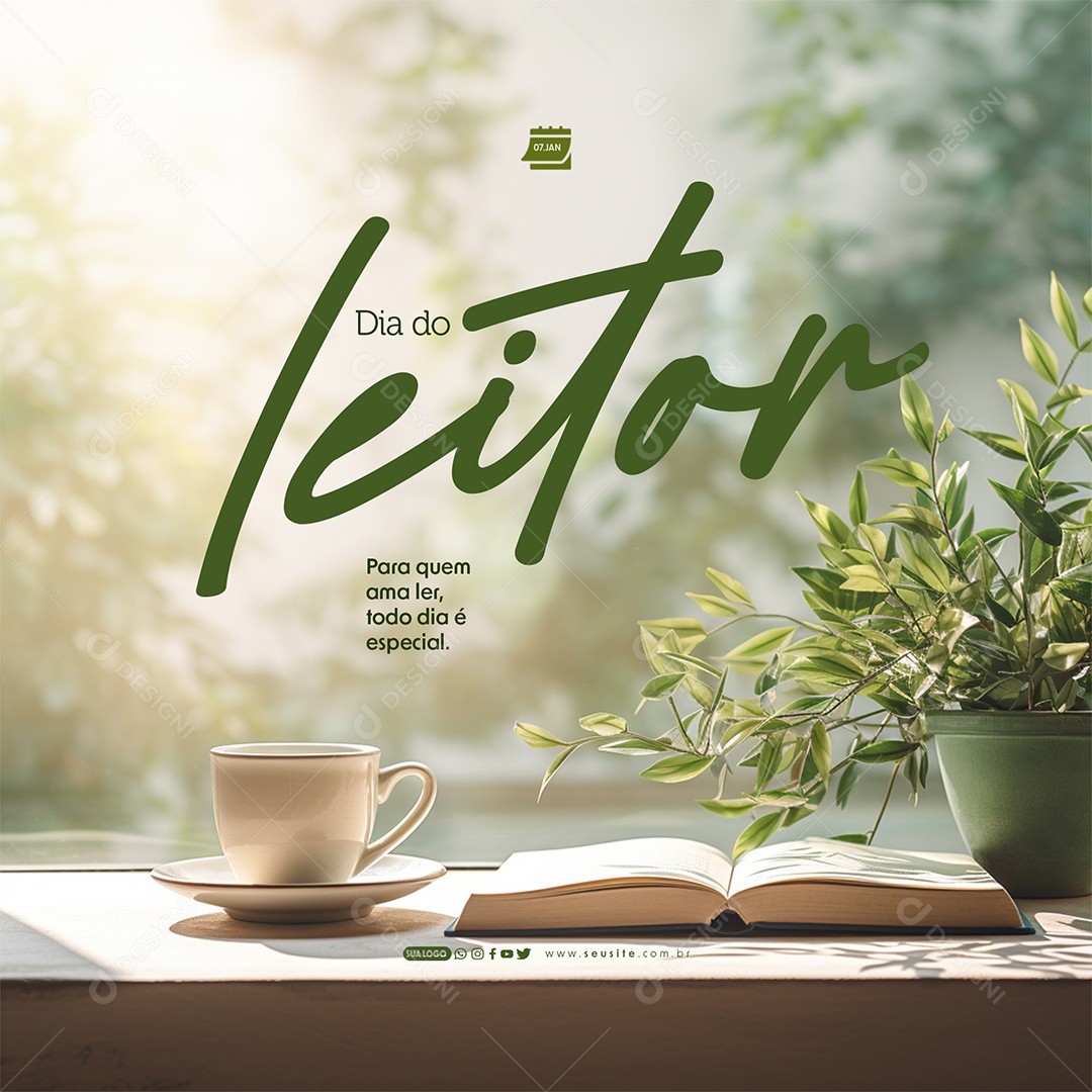 Dia do Leitor 07 de Janeiro para quem Ama Ler Social Media PSD Editável