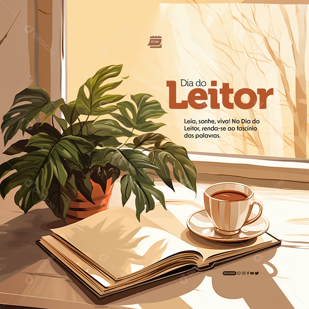 Dia do Leitor 07 de Janeiro Leia Sonhe Viva Renda-se ao Fascínio das Palavras Social Media PSD Editável